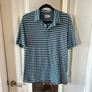 270 Faherty Striped Cotton Polo Size Medium Color Blue